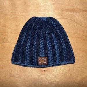 100% Wool Navy Blue Striped Beanie Skull Cap
